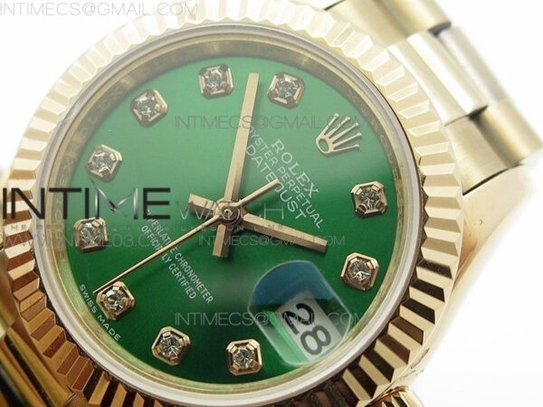 DateJust 28mm RG Diamond Bezel BP Best Edition Green Dial on RG Bracelet ETA2671 – Bild 4