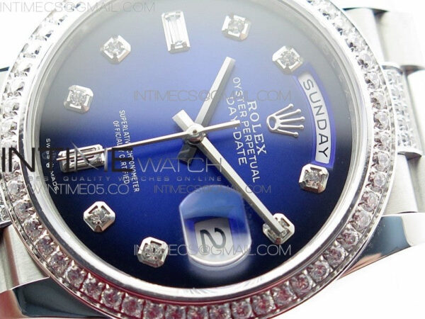 Day-Date 36 128239 SS/Crystal BP Best Edition Blue Crystal Markers Dial on SS President Bracelet A2836 – Bild 4