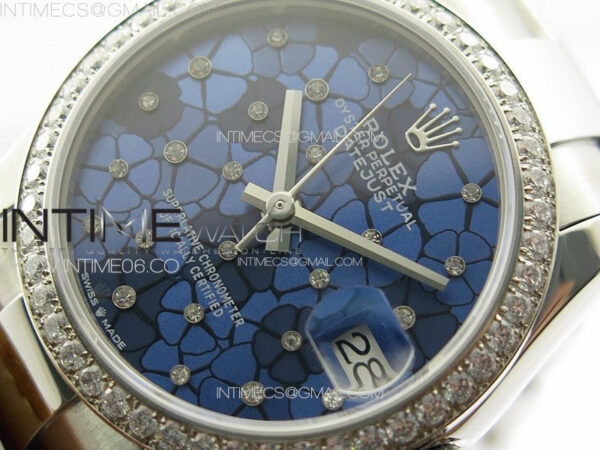 DateJust 31mm 72610 Crystals Bezel SS APSF Best Edition Blue Flowers Crystals Dial on Oyster Bracelet A2824 – Bild 4