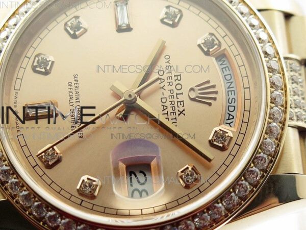 Day-Date 36 128235 RG/Crystal BP Best Edition RG Crystal Marker Dial on RG President Bracelet A2836 – Bild 4