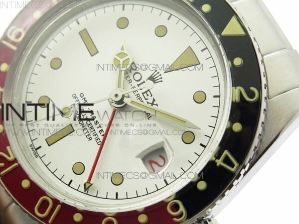 Vintage GMT Master 6542 Black/Red Bezel B12 White Dial on SS Bracelet A2836 – Bild 4