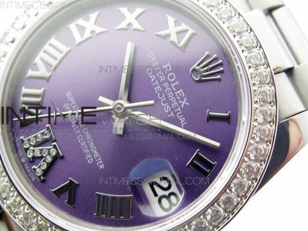 Datejust 31mm 278275 SS Crystals bezel BP Best Edition Purple Roman Markers Dial(@6 Crystal Marker) on SS President Bracelet – Bild 5