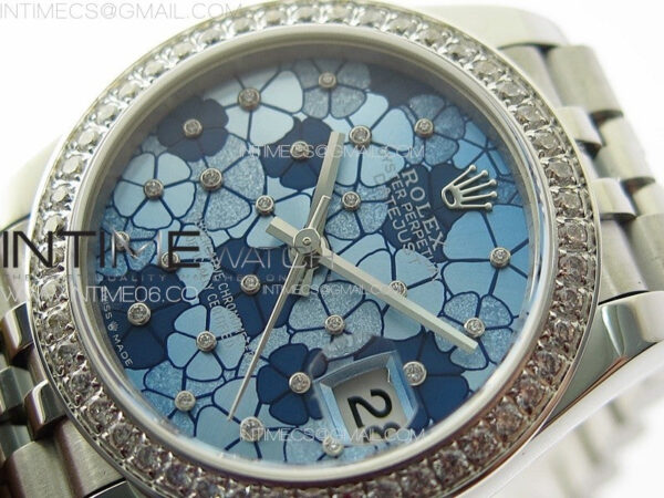 DateJust 31mm 278274 904L SS/Crystals Bezel GMF Best Edition Blue Flowers Crystals Dial on 904L Jubilee Bracelet A2824 – Bild 3
