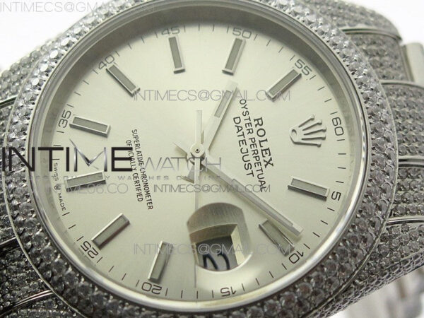 DateJust 41 126334 904 Full Paved Diamonds BP Best Edition Silver Dial Sticks Markers on Oyster Bracelet A2824 – Bild 4