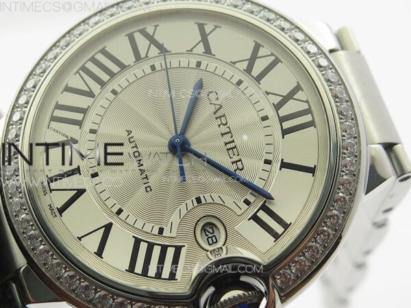Ballon Bleu 42mm Diamonds Bezel SS K3F 1:1 Best Edition White Texture Dial on SS Bracelet A2824 – Bild 4
