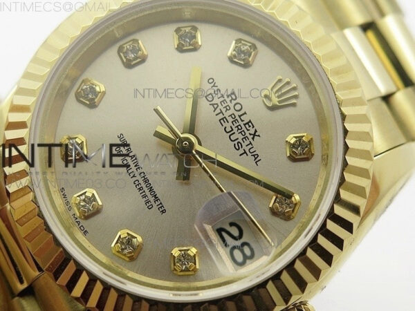 DateJust 28mm YG Diamond Bezel BP Best Edition White Silver Dial on YG Bracelet ETA2671 – Bild 4
