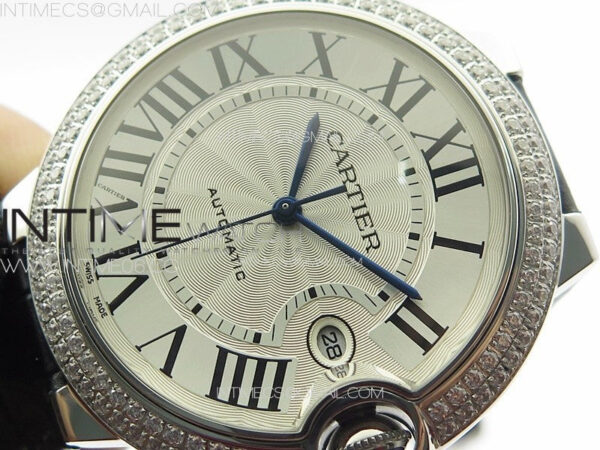 Ballon Bleu 42mm Diamonds Bezel SS K3F 1:1 Best Edition White Texture Dial on Black Leather Strap A2824 – Bild 4