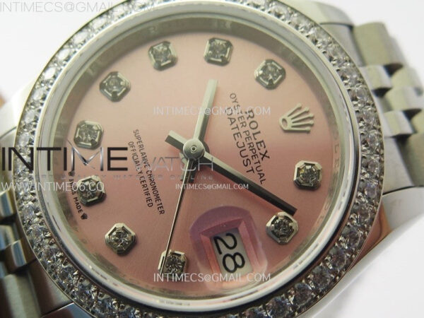 Datejust 28mm 279179 SS/Crystals Bezel APSF Best Edition Pink Dial Crystals Markers on SS Jubilee Bracelet NH05 – Bild 4