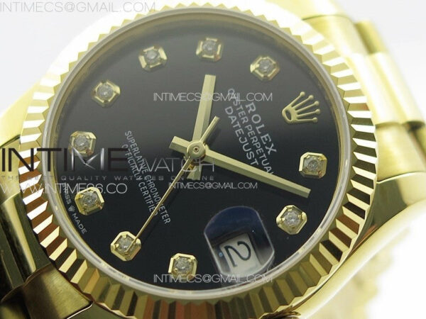 DateJust 31mm 178271 YG APSF Best Edition Black Dial Crystal Markers on President Bracelet A2824 – Bild 4