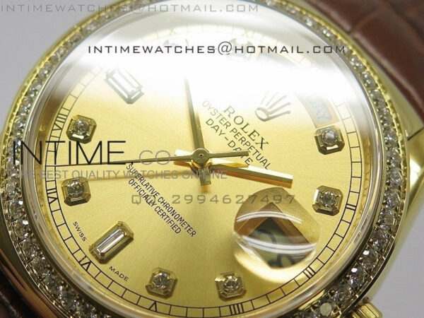 DayDate YG 36mm Gold Dial Diamond Bezel On Leather Strap – Bild 4