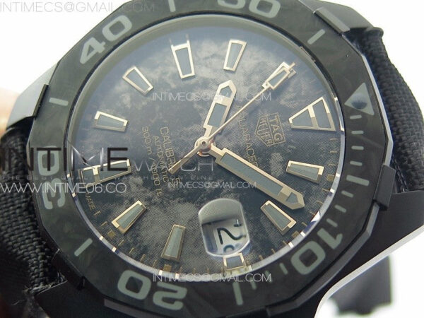 Aquaracer Calibre 5 PVD 41mm TARF 1:1 Best Edition Carbon/RG Dial on Black Nylon Strap SW200 – Bild 4