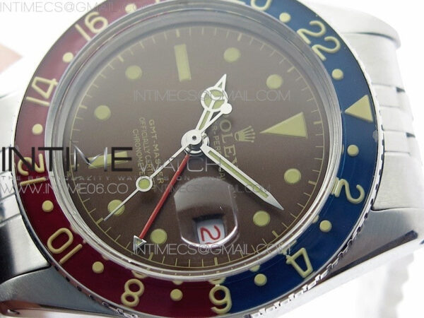Vintage GMT Master 6542 Blue/Red Bezel B12 Tropical Brown Dial on SS Jubilee Bracelet A2836 – Bild 4