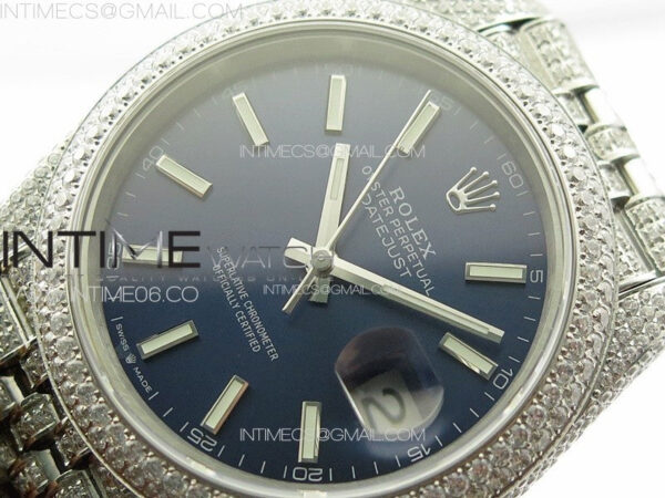 DateJust 41 126334 Full Paved Diamonds BP Best Edition Blue Dial Sticks Markers on Jubilee Bracelet A2824 – Bild 4