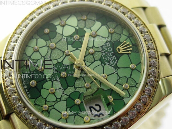 DateJust 31mm 278274 YG Crystals Bezel GMF Best Edition Green Flowers Crystals Dial on YG President Bracelet A2824 – Bild 4