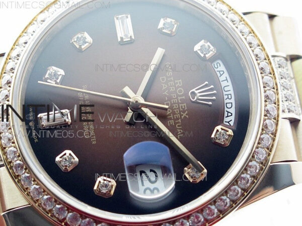 Day-Date 36 128235 RG/Crystal BP Best Edition Brown Crystal Marker Dial on RG President Bracelet A2836 – Bild 4