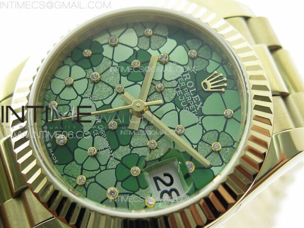 DateJust 31mm 278274 YG GMF Best Edition Green Flowers Crystals Dial on YG President Bracelet A2824 – Bild 4