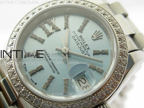 Datejust 28mm 279179 SS/Crystals APSF Best Edition Ice Blue Dial Sticks Crystals Markers on SS President Bracelet NH05 – Bild 4