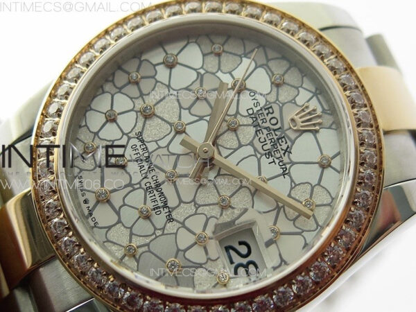 DateJust 31mm 278274 904L SS/RG Crystals Bezel GMF Best Edition Silver Flowers Crystals Dial on 904L SS/RG Oyster Bracelet A2824 – Bild 4