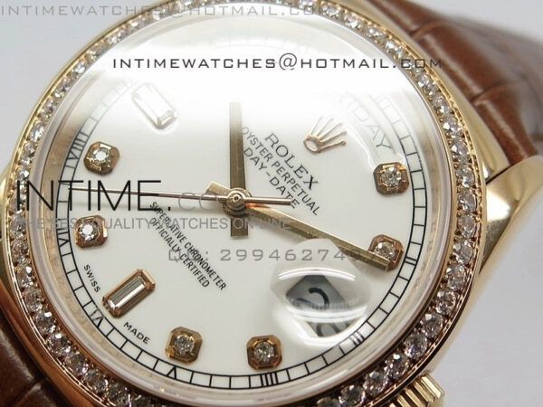 DayDate RG 36mm White Dial Diamond Bezel On Leather Strap – Bild 5