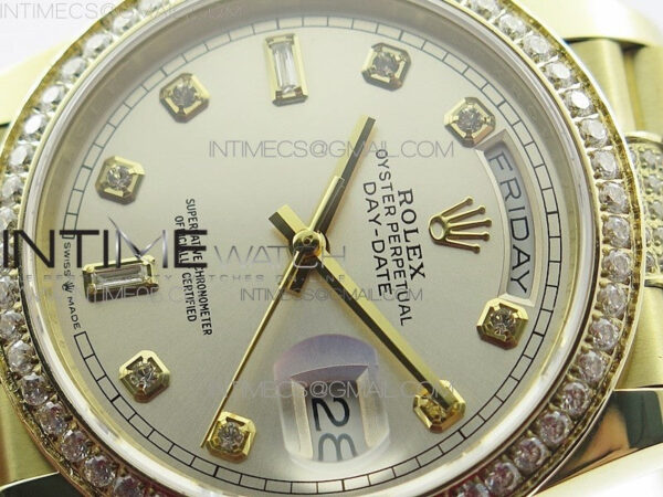 Day-Date 36 128235 YG/Crystal BP Best Edition Silver Crystal Marker Dial on YG President Bracelet A2836 – Bild 4