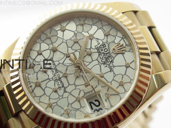 DateJust 31mm 278274 RG GMF Best Edition Silver Flowers Crystals Dial on RG President Bracelet A2824 – Bild 4