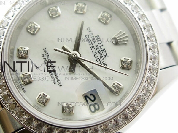 DateJust 28mm SS Diamond Bezel BP Best Edition White MOP Dial on SS Bracelet ETA2671 – Bild 4