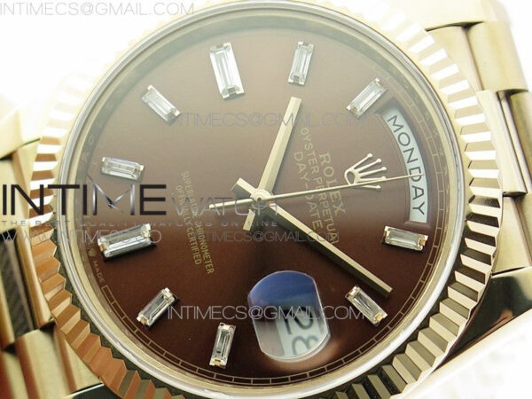 Day-Date 40mm 228239 BP New Dial Version 904 RG Brown T Crystal Markers Dial on RG President Bracelet A2836 – Bild 4