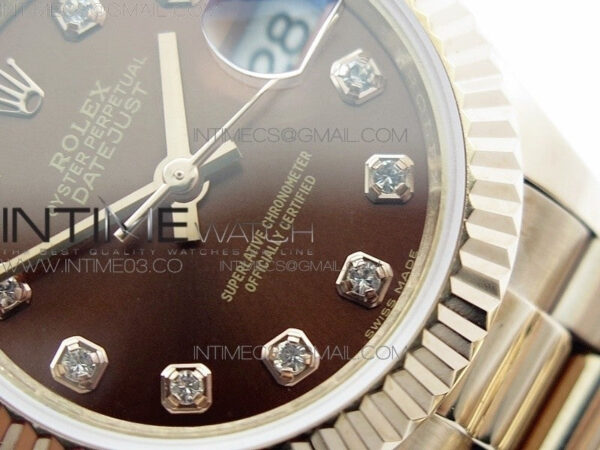 DateJust 28mm RG Diamond Bezel BP Best Edition Brown Dial on RG Bracelet ETA2671 – Bild 5