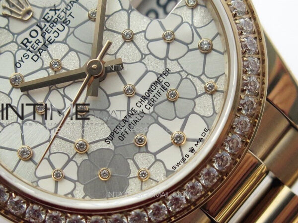 DateJust 31mm 278274 RG Crystals Bezel GMF Best Edition Silver Flowers Crystals Dial on RG President Bracelet A2824 – Bild 5