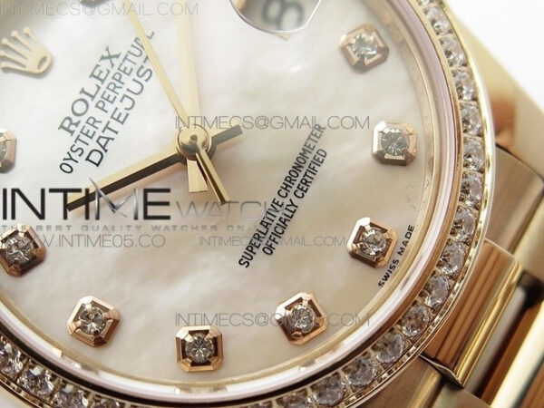 Datejust 31mm 278275 RG Dia Bezel BP Best Edition White MOP Crystal Markers Dial on RG President Bracelet – Bild 5