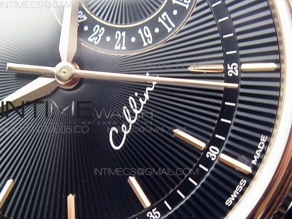 Cellini 50519 Real Date RG BP Best Edition Black Dial Stick Markers on Black Leather Strap SA3165 – Bild 5