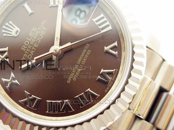 DateJust 28mm RG Diamond Bezel BP Best Edition Brown Dial Roman Markers on RG Bracelet ETA2671 – Bild 5