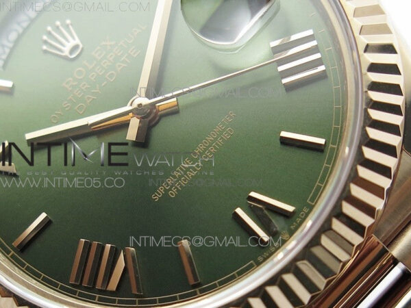 Day-Date 40mm 228239 BP New Dial Version 904 RG Green Roman Markers Dial on RG President Bracelet A2836 – Bild 5
