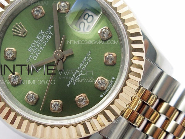 Datejust 28mm 279179 SS/RG APSF Best Edition Green Dial Crystals Markers on SS/RG Jubilee Bracelet NH05 – Bild 6