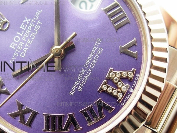 Datejust 31mm 278275 RG BP Best Edition Purple Roman Markers Dial @6 Dia on RG President Bracelet – Bild 5
