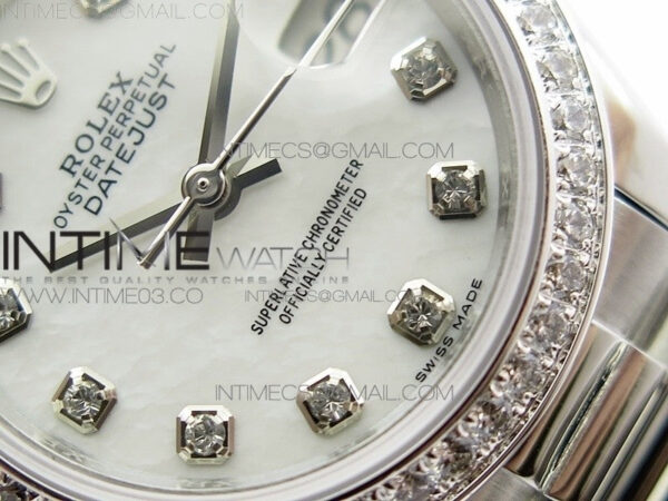 DateJust 28mm SS Diamond Bezel BP Best Edition White MOP Dial on SS Bracelet ETA2671 – Bild 5