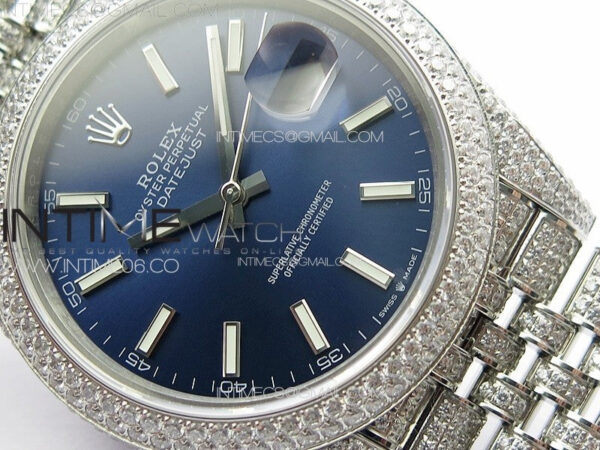 DateJust 41 126334 Full Paved Diamonds BP Best Edition Blue Dial Sticks Markers on Jubilee Bracelet A2824 – Bild 5