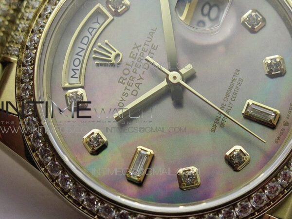 Day-Date 36 128235 YG/Crystal BP Best Edition Gray MOP Crystal Marker Dial on YG President Bracelet A2836 – Bild 5