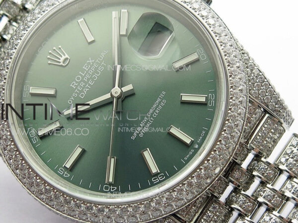 DateJust 41 126334 Full Paved Diamonds BP Best Edition Green Dial Sticks Markers on Jubilee Bracelet A2824 – Bild 6