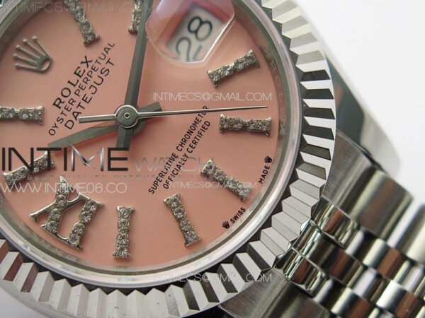Datejust 28mm 279179 SS APSF Best Edition Pink Dial Sticks Crystals Markers on SS Jubilee Bracelet NH05 – Bild 4