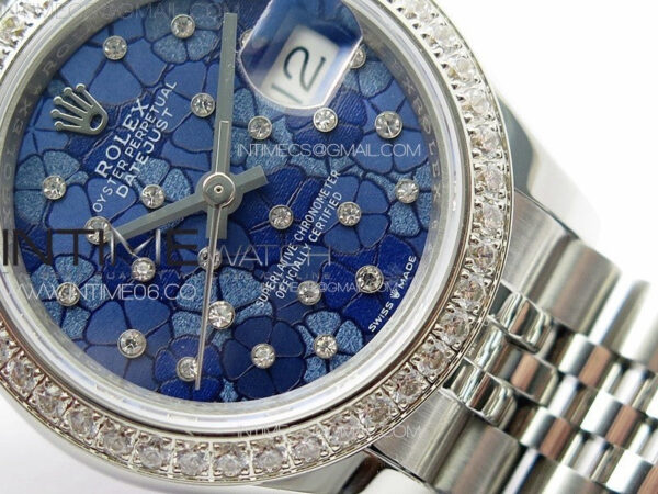 Datejust 28mm 279179 SS/Crystals APSF Best Edition Blue Flowers Dial on SS Jubilee Bracelet NH05 – Bild 5