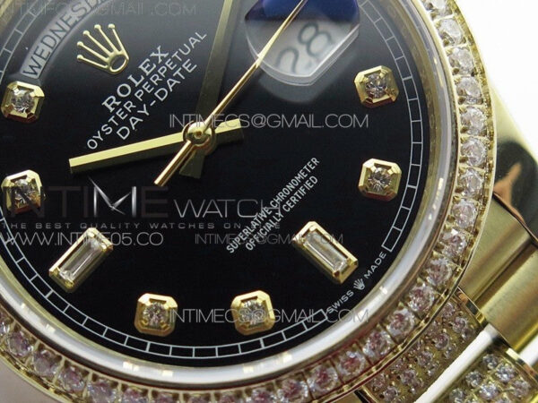 Day-Date 36 128235 YG/Crystal BP Best Edition Black Crystal Marker Dial on YG President Bracelet A2836 – Bild 5