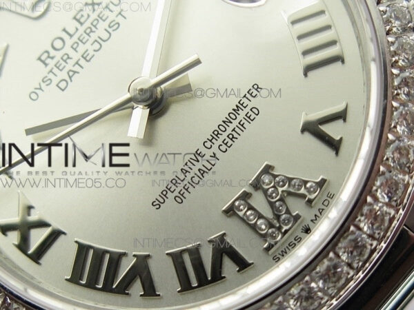 Datejust 31mm 278275 SS Crystals bezel BP Best Edition Silver Roman Markers Dial(@6 Crystal Marker) on SS President Bracelet – Bild 5