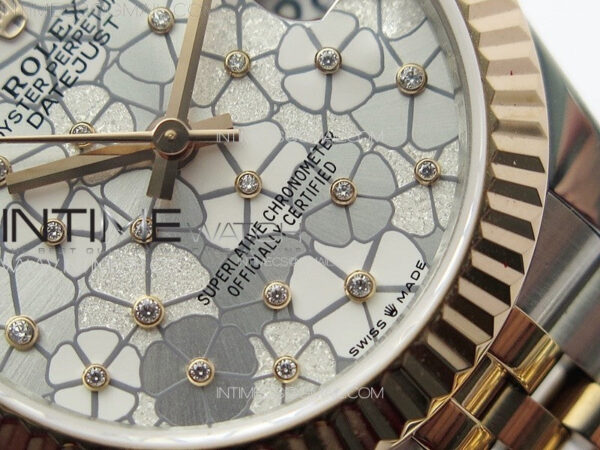 DateJust 31mm 278274 904L SS/RG GMF Best Edition Silver Flowers Crystals Dial on 904L SS/RG Jubilee Bracelet A2824 – Bild 5