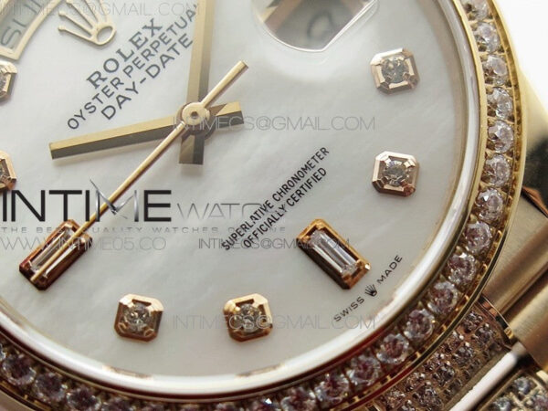 Day-Date 36 128235 RG/Crystal BP Best Edition White MOP Crystal Marker Dial on RG President Bracelet A2836 – Bild 5