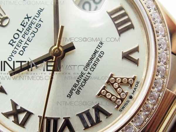 Datejust 31mm 278275 RG Dia Bezel BP Best Edition Silver Roman Markers Dial @6 Dia on RG President Bracelet – Bild 5