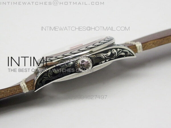 Datejust Engraved SS Case Black dial on Brown Leather Strap – Bild 5