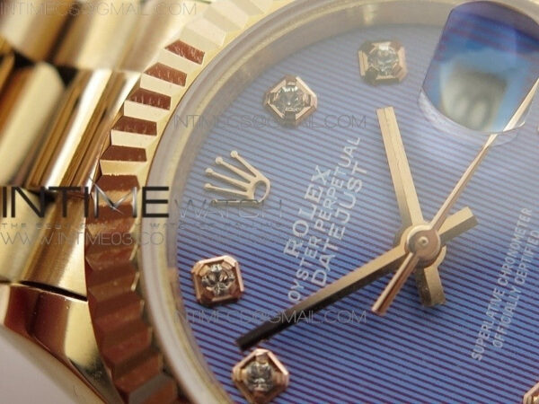 DateJust 28mm RG Diamond Bezel BP Best Edition Blue Textured Dial on RG Bracelet ETA2671 – Bild 5