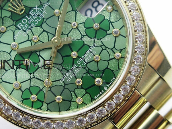 DateJust 31mm 278274 YG Crystals Bezel GMF Best Edition Green Flowers Crystals Dial on YG President Bracelet A2824 – Bild 5