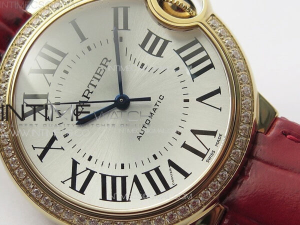 Ballon Bleu 36mm Diamonds Bezel RG K3F 1:1 Best Edition White Textured Dial On Red Leather Strap A076 – Bild 5